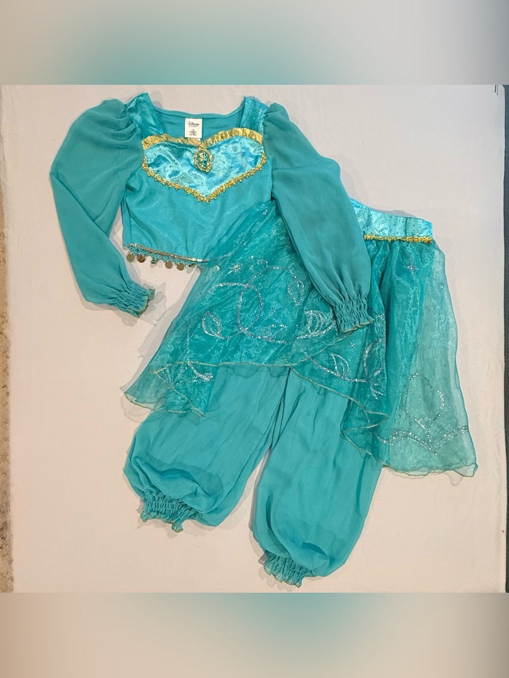 Disney Princess Jasmine Costume Girls 7-8 Aladdin Halloween Long Sleeves Sheer